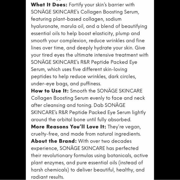 SONAGE DOUBLE PACK . collagen, boosting, serum and R&R peptide packed eye serum. - Picture 5 of 7